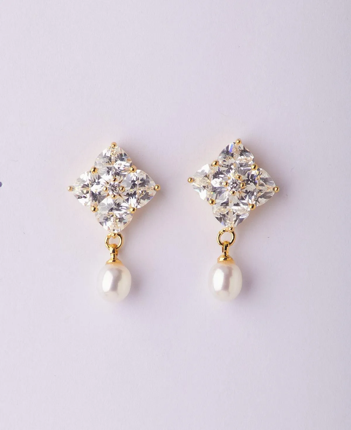 Delicate Stone Studded Pearl Earring