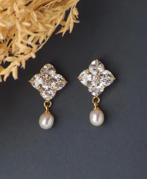 Delicate Stone Studded Pearl Earring