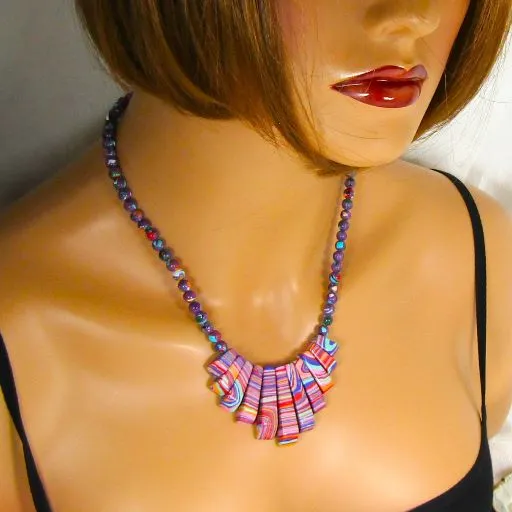 Design Pink & Purple Gemstone Impression Jasper Bib Necklace