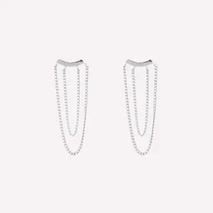 DOUBLE CHAIN DANGLE CLIP-ON EARRINGS IN SILVER