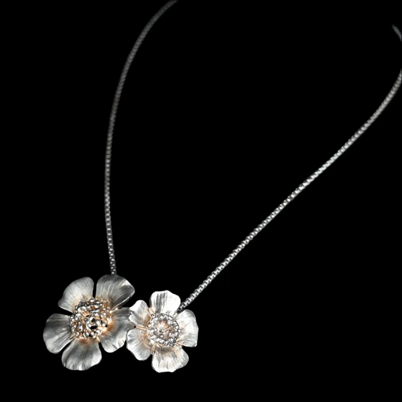 Duet Wild Rose Slide Necklace on 18" Chain, Sterling Silver