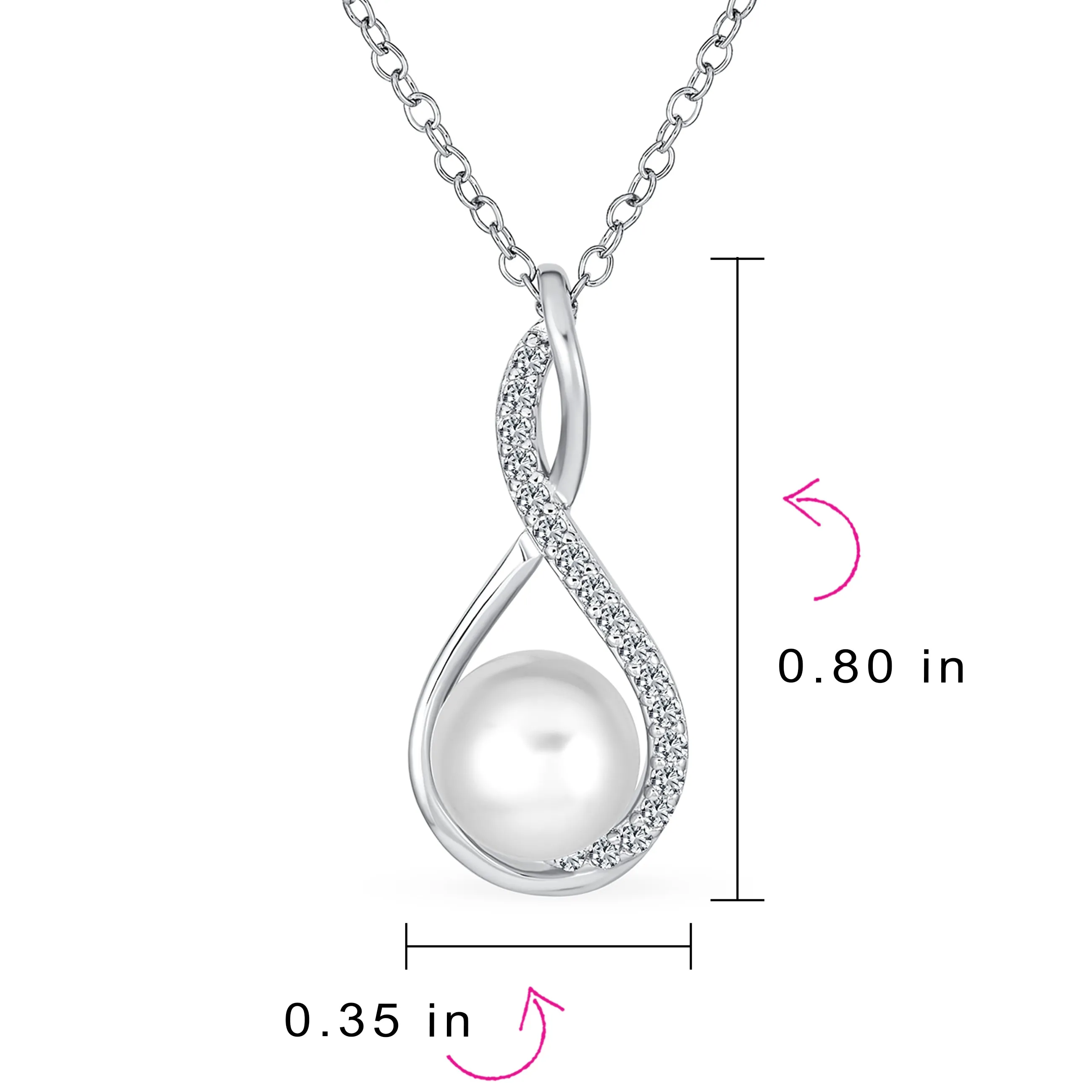 Elegant Bridal Necklace with Infinity Teardrop Freshwater Pearl Pendant 16-18 Inch