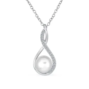 Elegant Bridal Necklace with Infinity Teardrop Freshwater Pearl Pendant 16-18 Inch