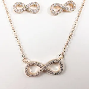 Elegant Infinity Design Gold Tone Brass Earring Necklace Set