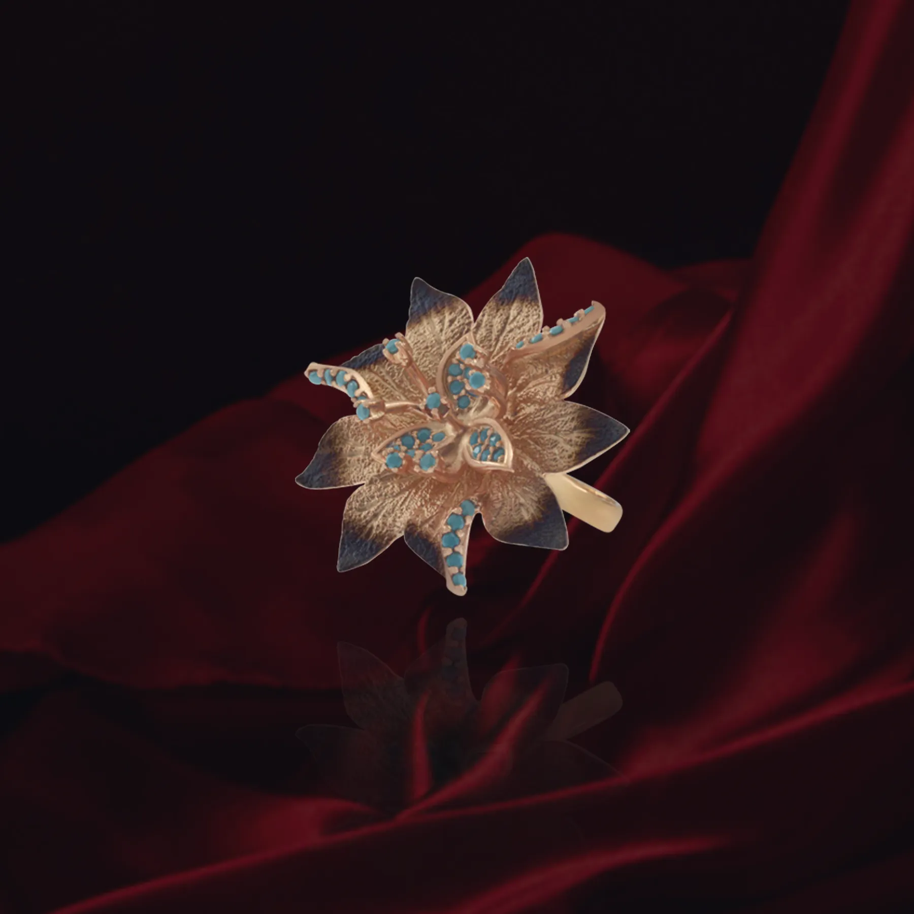 Ember Desert Flower with Sparkling Blue Accents Ring