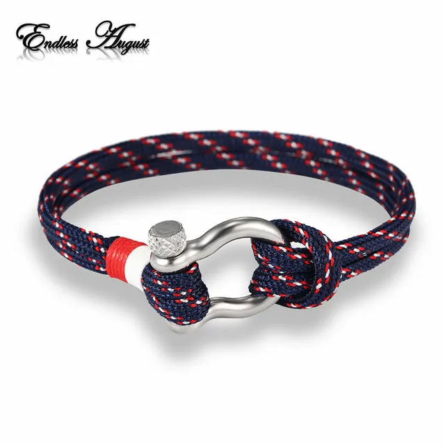 Endless August Charm Multilayer Navy Style leather Braided Rope Stainless Steel Buckles Survival Bracelet for Men Women pulseras