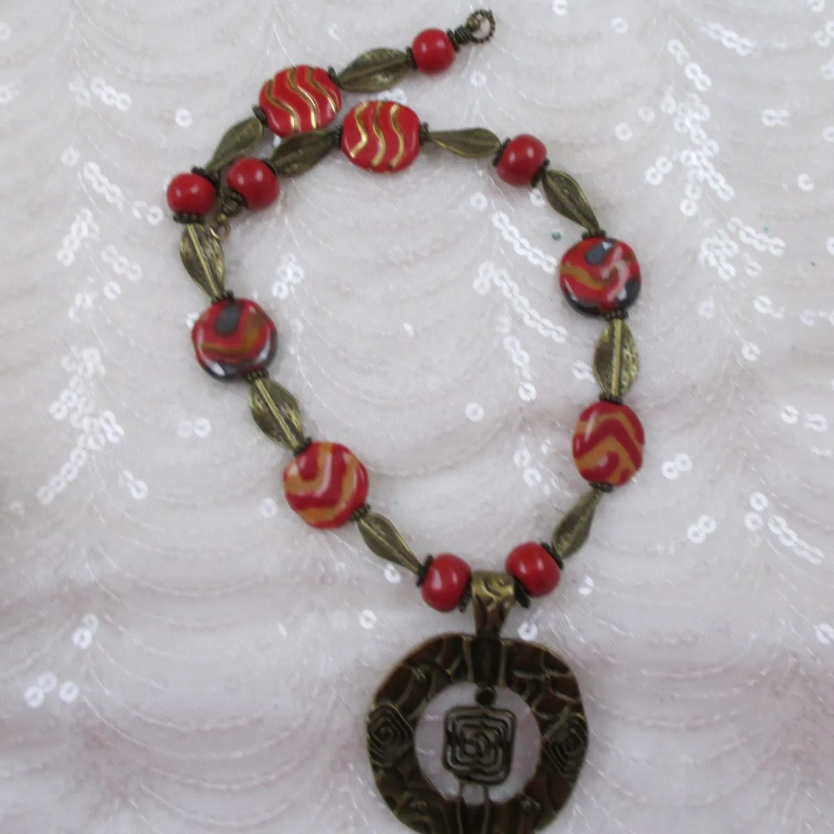 Fair Trade Kazuri and Brass Pendant Necklace Causal