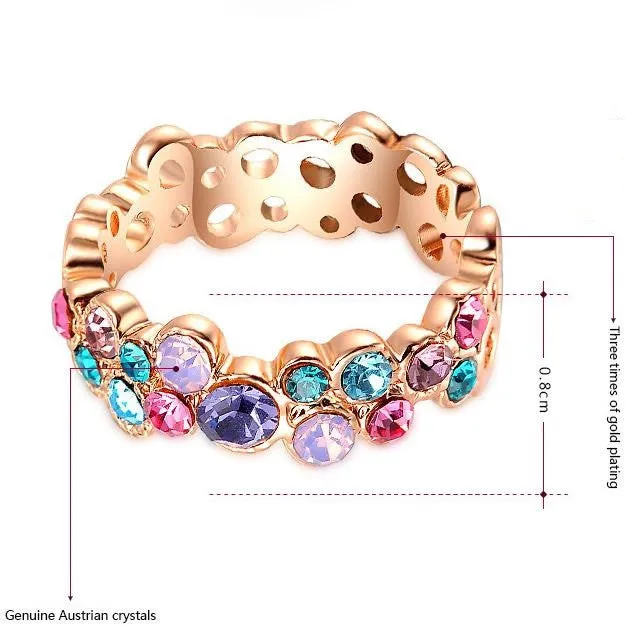 Fashion Colorful Austrian Crystal Ring white Gold Plated Gift Jewelry for Women