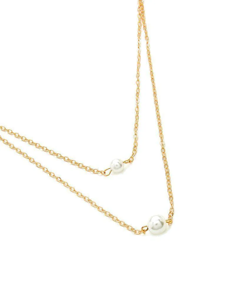 Faux Pearl Pendant Layered Chain Necklace