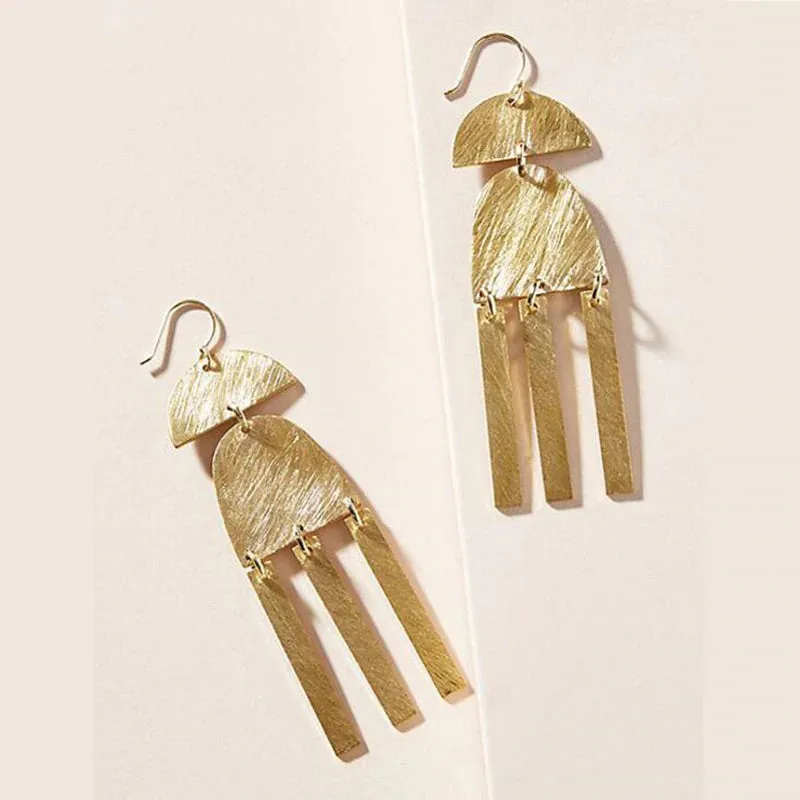 Geometric Dangle Earrings | Brushed Gold