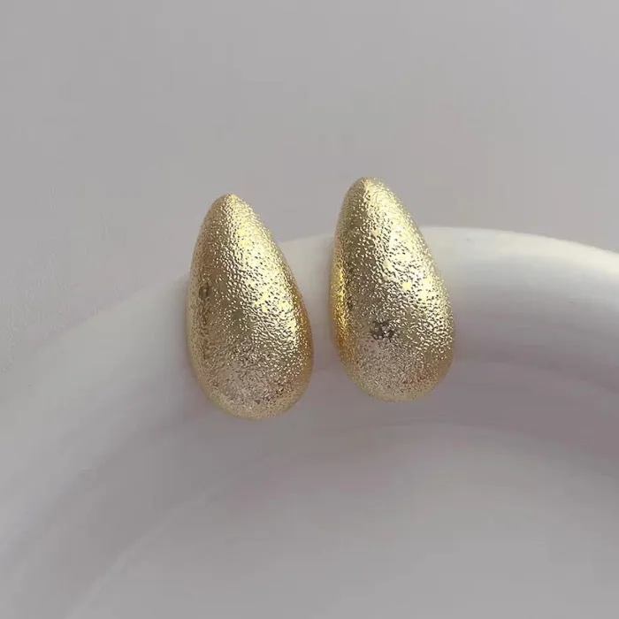 Geometric Frosted Surface Water Drop Ear Studs