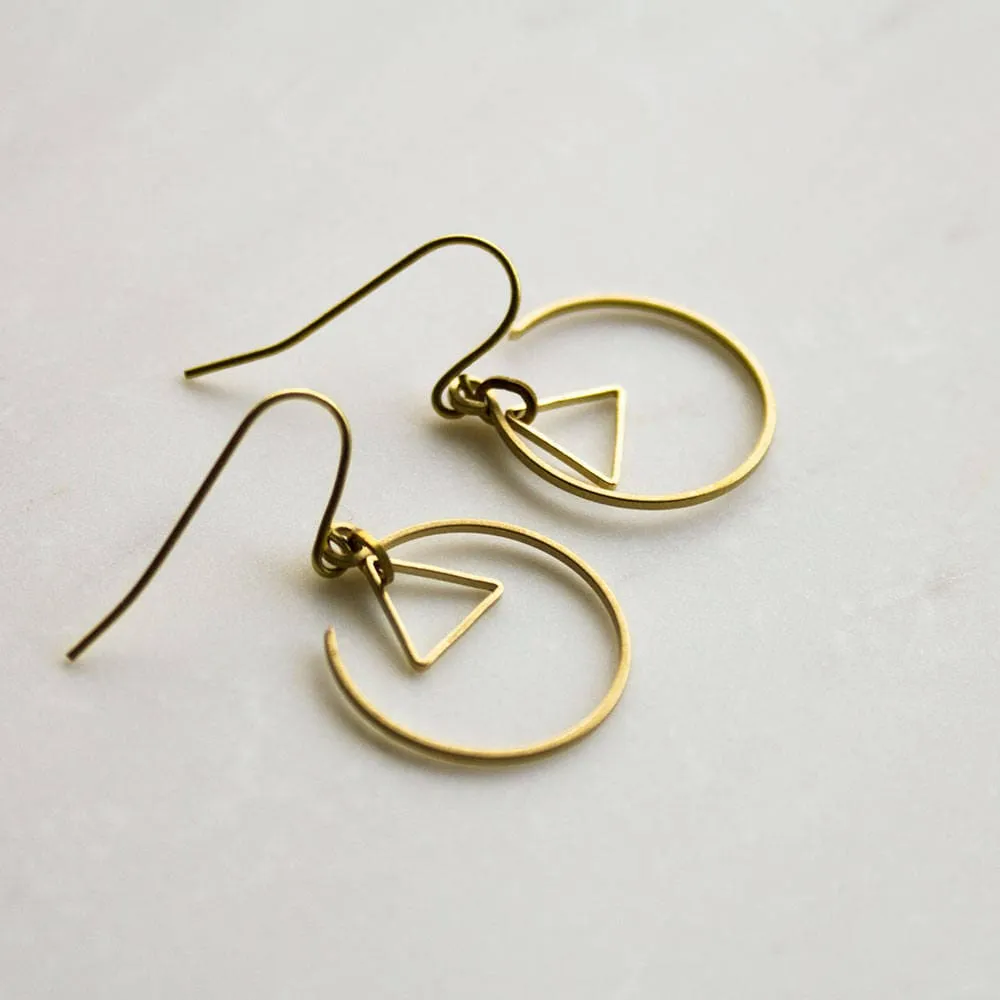 Gold Circle Triangle Earrings