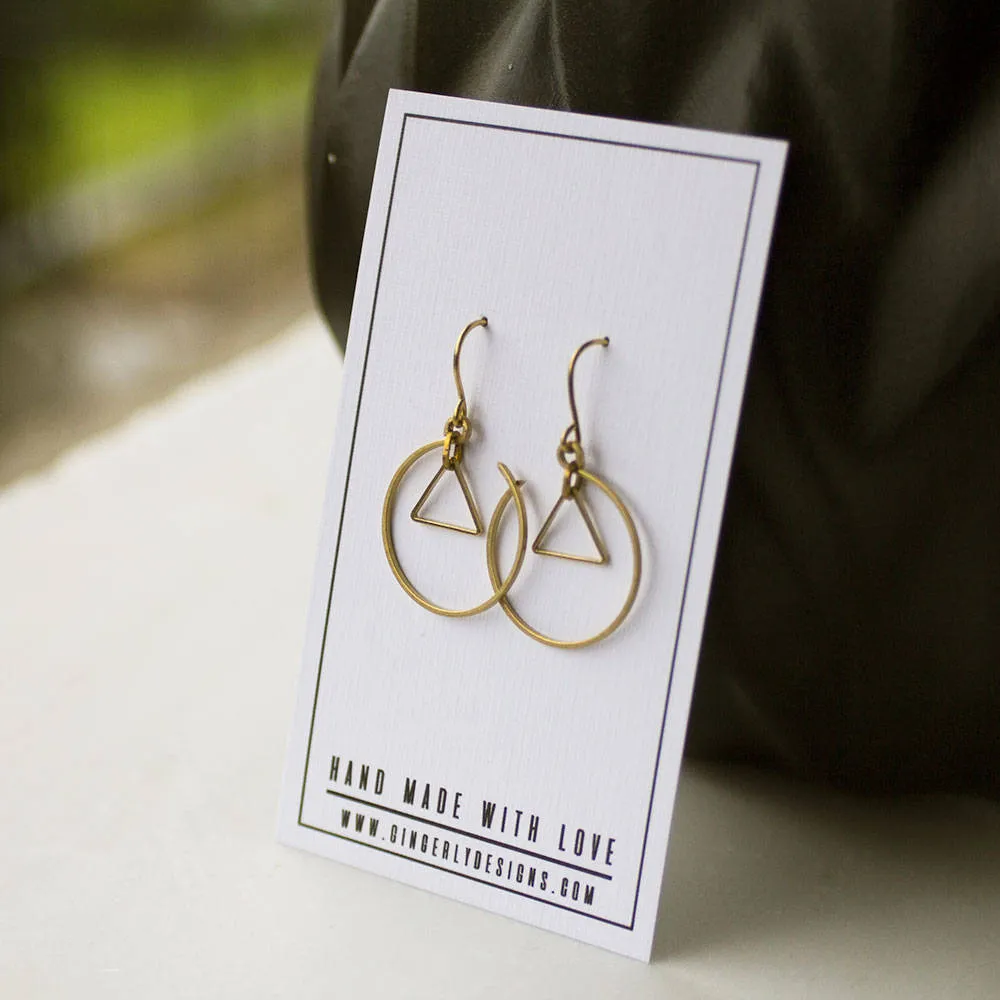 Gold Circle Triangle Earrings