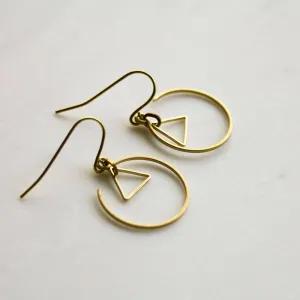 Gold Circle Triangle Earrings