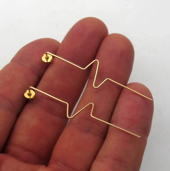 Gold Heart Beat Line Earrings