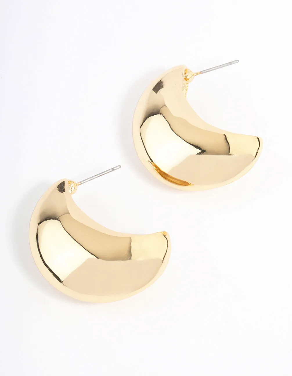 Gold Plated Point Bold Wide Huggie Earrings