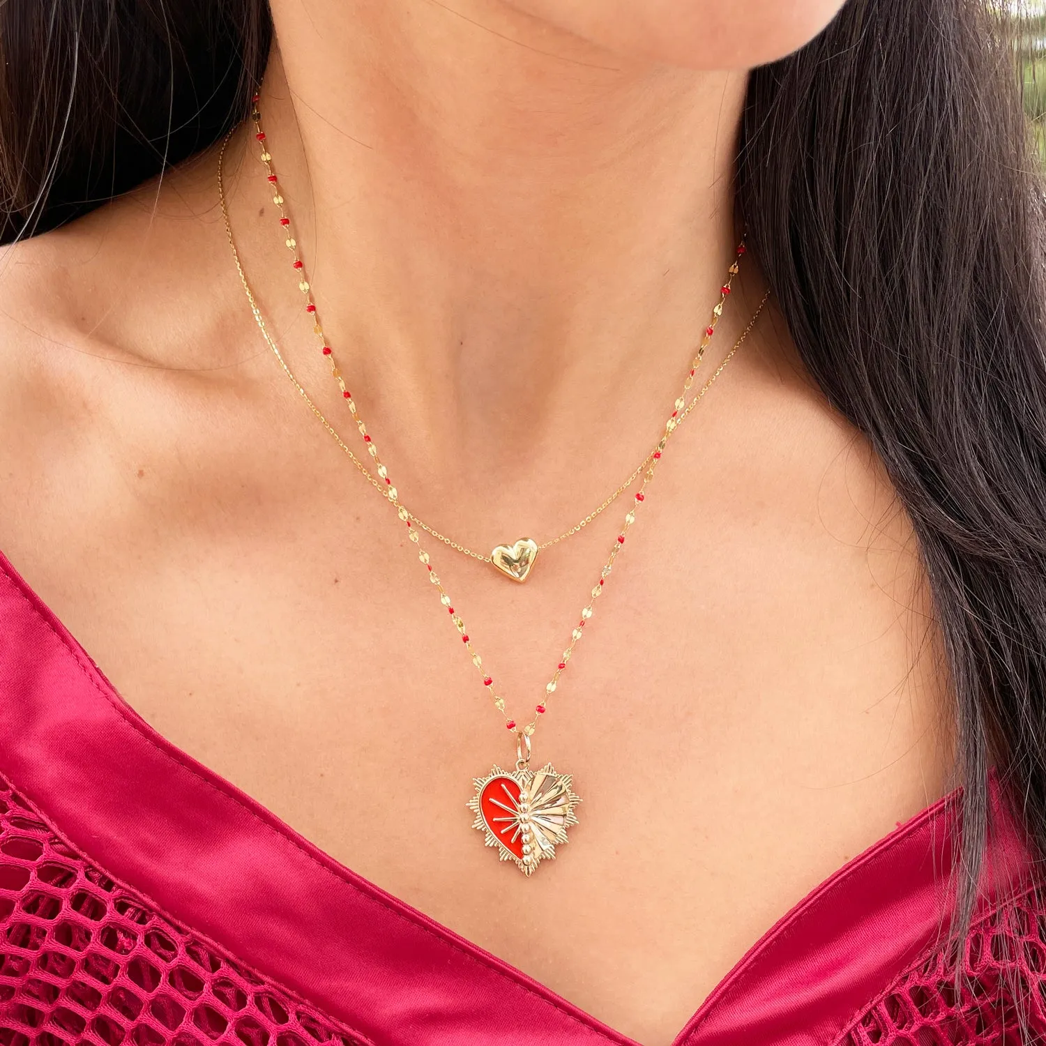 Gold Puffy Heart Necklace