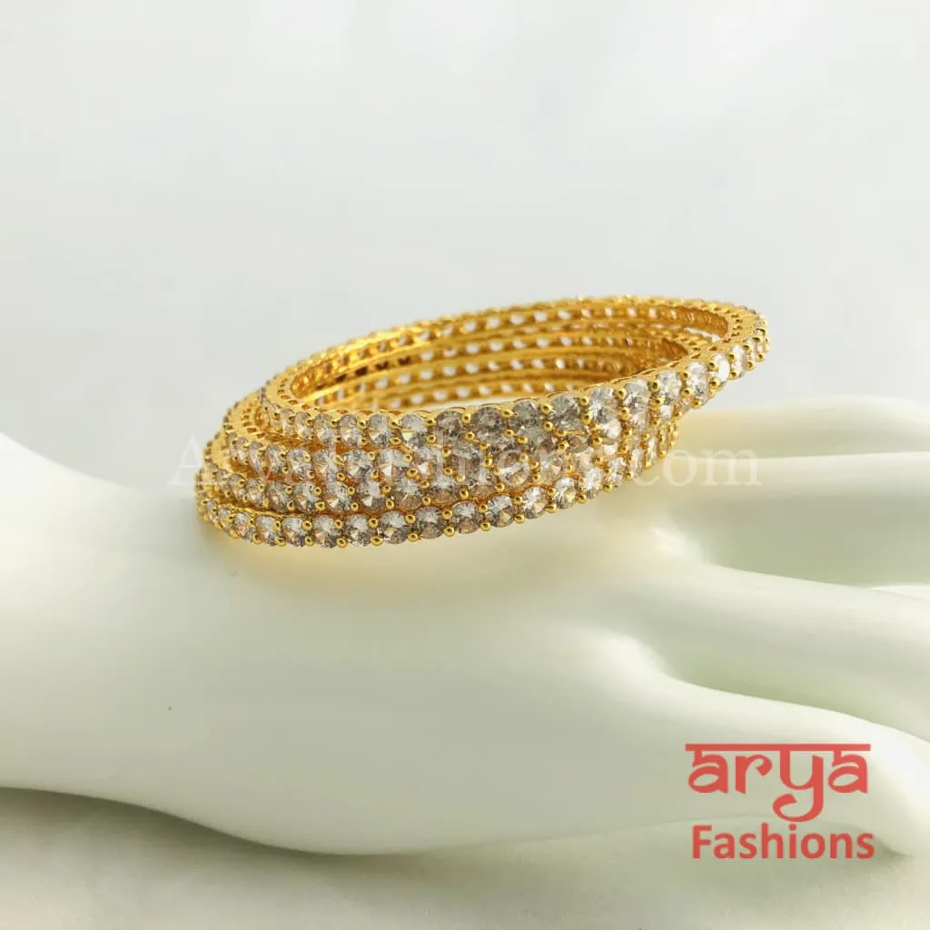 Golden CZ Trendy Bangles, Kada Bangles, Available Size 2.4,2.6,2.8