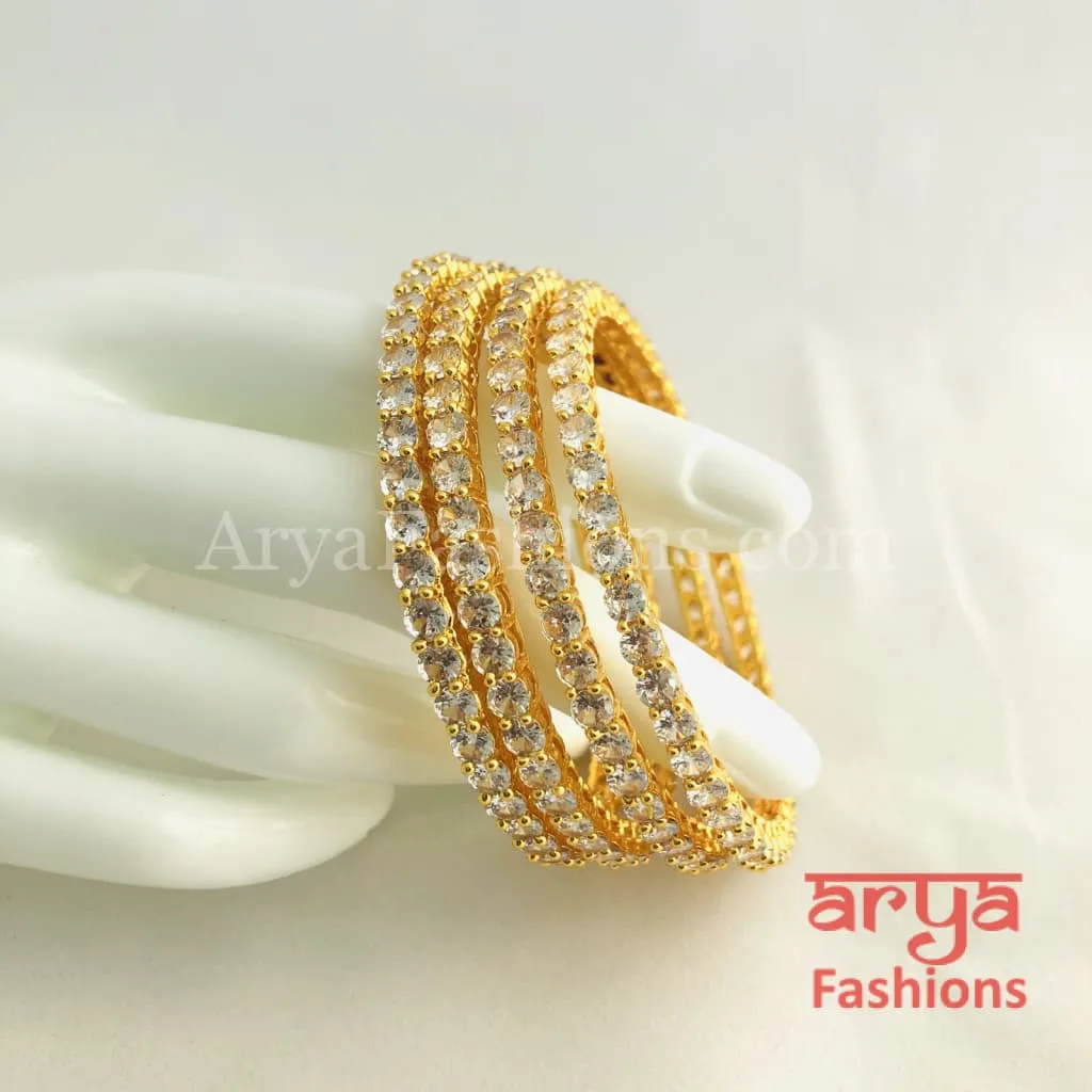 Golden CZ Trendy Bangles, Kada Bangles, Available Size 2.4,2.6,2.8