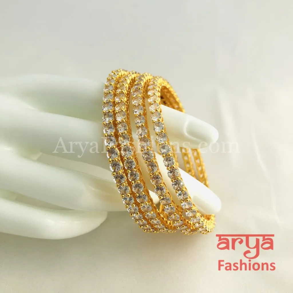 Golden CZ Trendy Bangles, Kada Bangles, Available Size 2.4,2.6,2.8