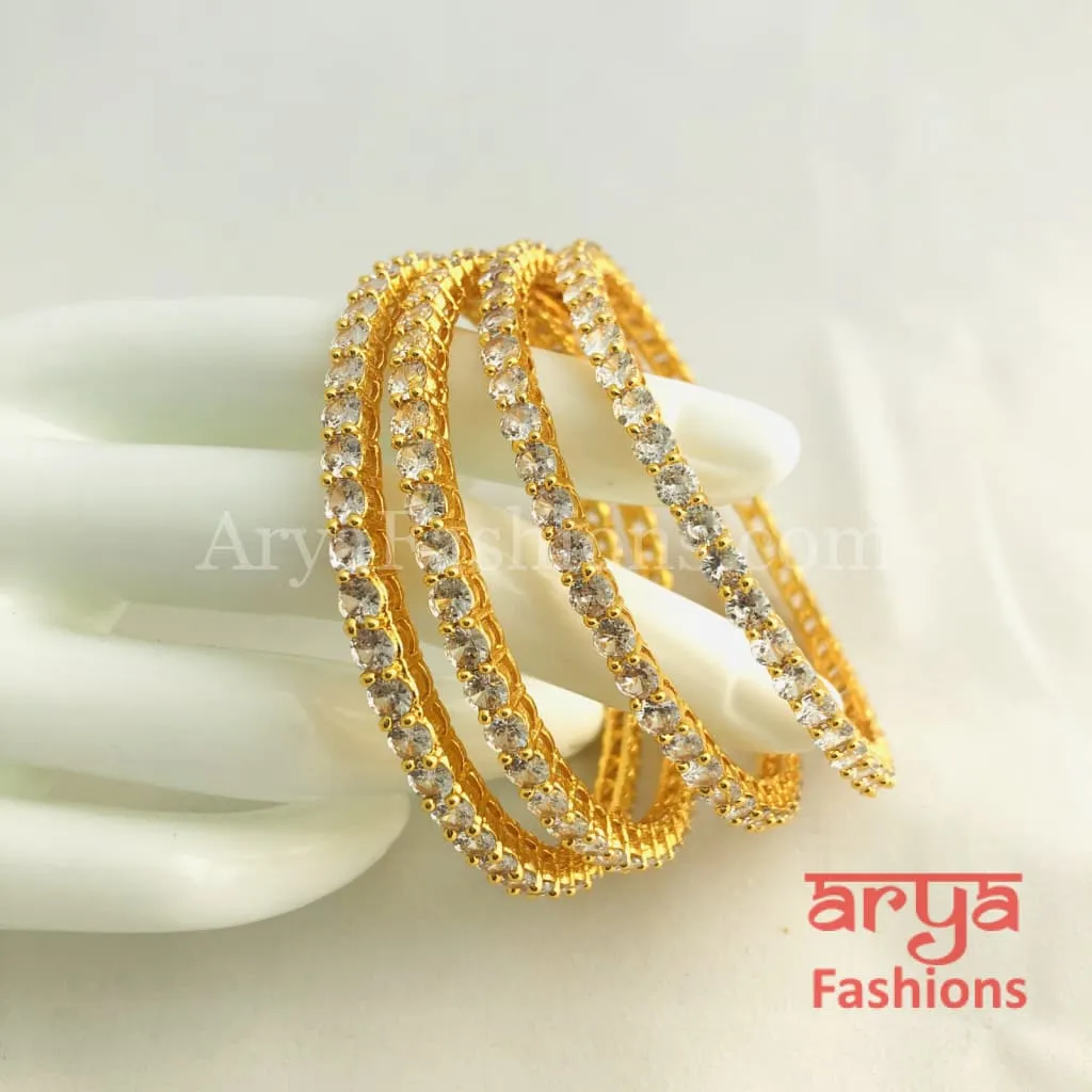 Golden CZ Trendy Bangles, Kada Bangles, Available Size 2.4,2.6,2.8