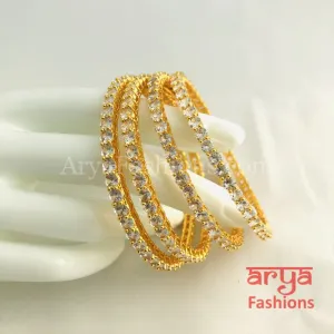 Golden CZ Trendy Bangles, Kada Bangles, Available Size 2.4,2.6,2.8