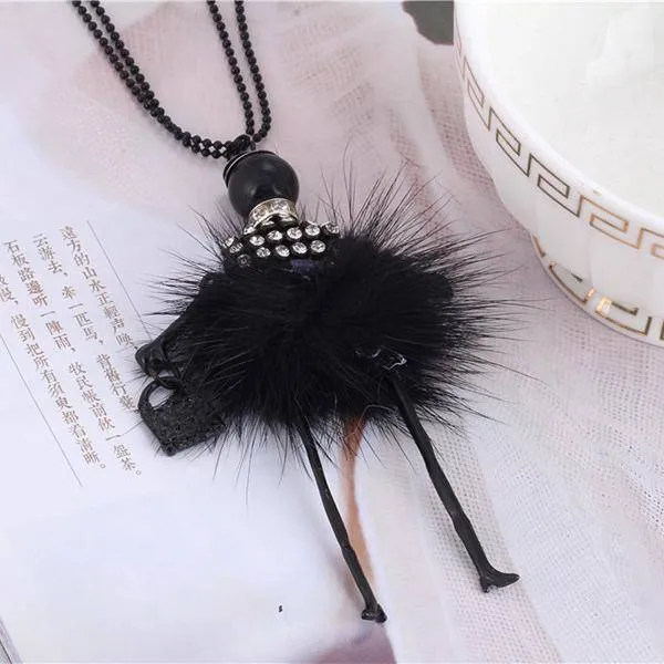 Handmade Doll Long Chain Pendant Rhinestone Necklaces