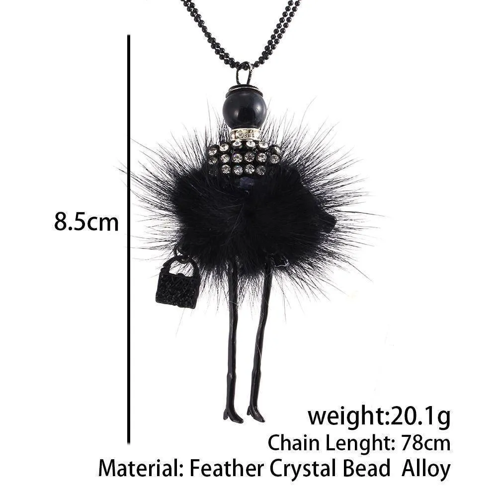 Handmade Doll Long Chain Pendant Rhinestone Necklaces