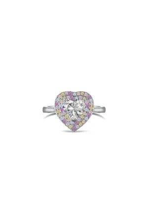 Heart Shape Colorful Zircon Sterling Silver Ring