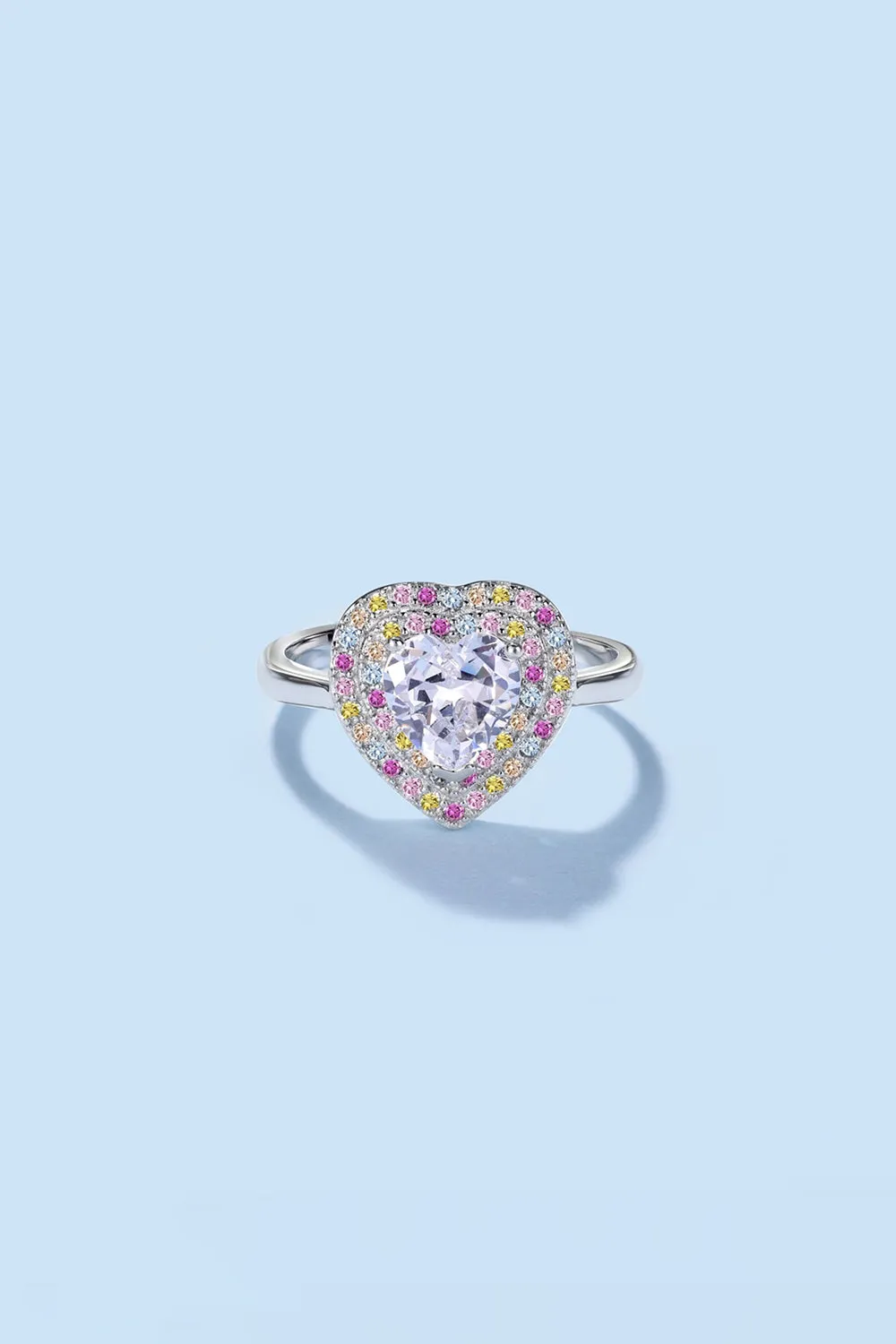 Heart Shape Colorful Zircon Sterling Silver Ring