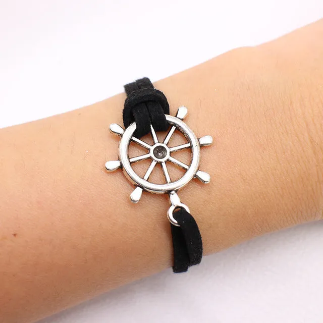 Hot sale Tree of Life Leather charm Bracelets Bangle Black Rope chain anchor bike OWL cross Heart Jewelry For unisex men Women