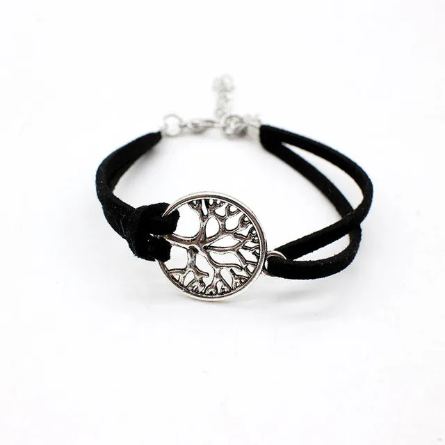 Hot sale Tree of Life Leather charm Bracelets Bangle Black Rope chain anchor bike OWL cross Heart Jewelry For unisex men Women