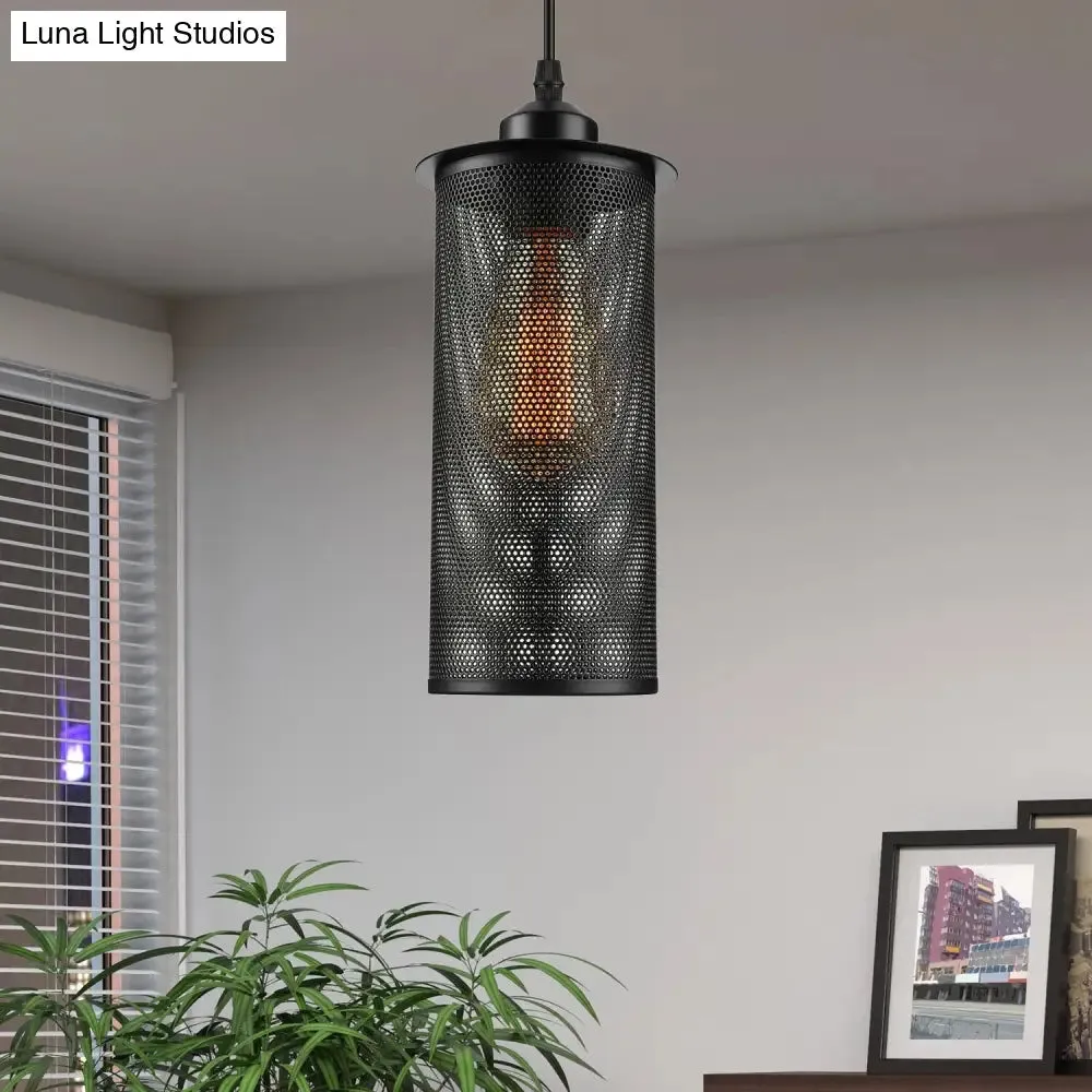 Industrial Black Metal Pendant Light with Mesh Screen - Living Room Hanging Lamp