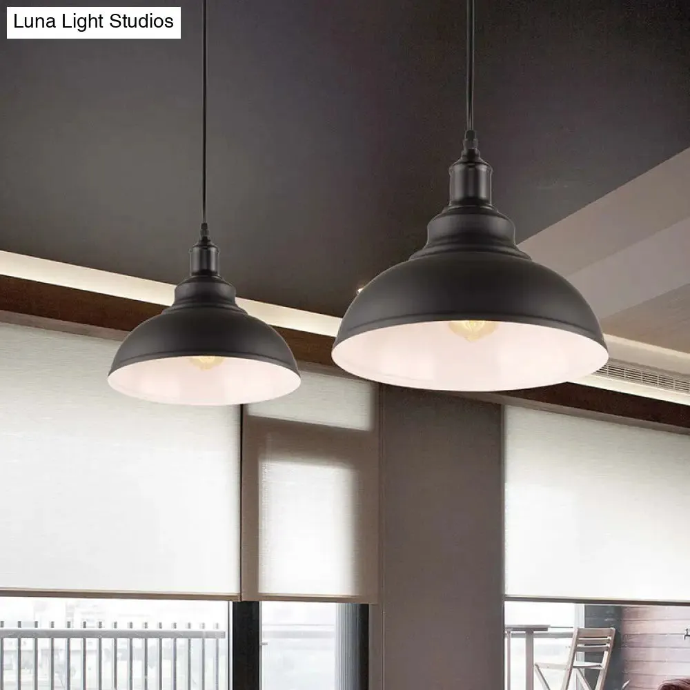 Industrial Metal Black Hanging Light Fixture Bowl Pendant Lamp Ceiling with Plug-in Cord