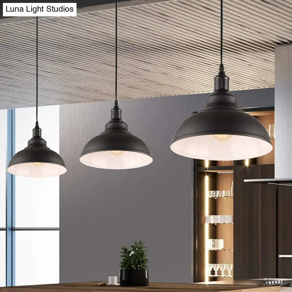 Industrial Metal Black Hanging Light Fixture Bowl Pendant Lamp Ceiling with Plug-in Cord