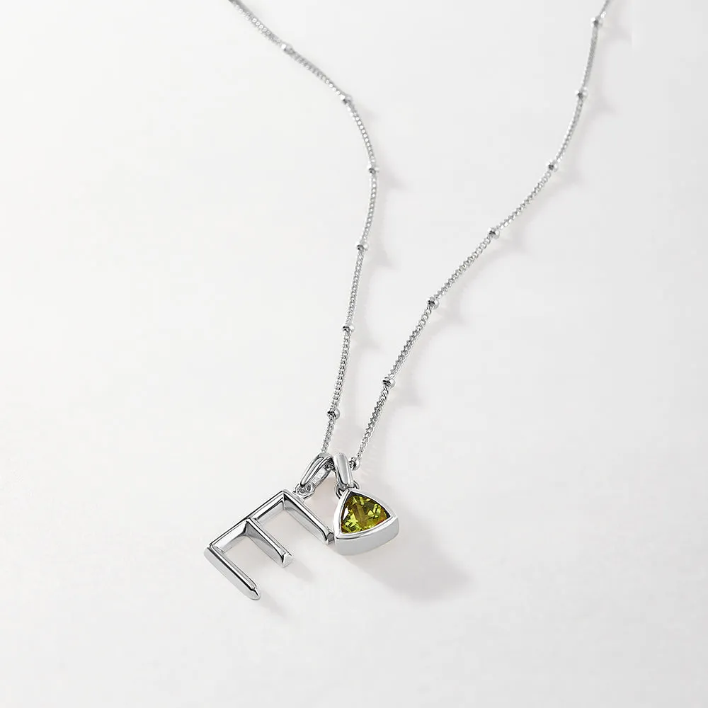 Initial & Birthstone Necklace - Silver