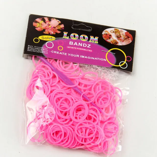 JINSE Normal color rubber band loom bands 600 pcs   12 S clip   1 hook 12 colors available  LBD002