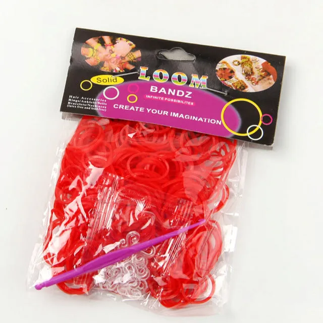 JINSE Normal color rubber band loom bands 600 pcs   12 S clip   1 hook 12 colors available  LBD002