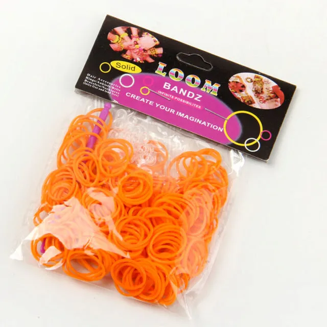 JINSE Normal color rubber band loom bands 600 pcs   12 S clip   1 hook 12 colors available  LBD002