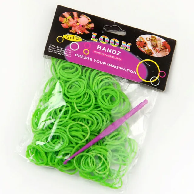 JINSE Normal color rubber band loom bands 600 pcs   12 S clip   1 hook 12 colors available  LBD002