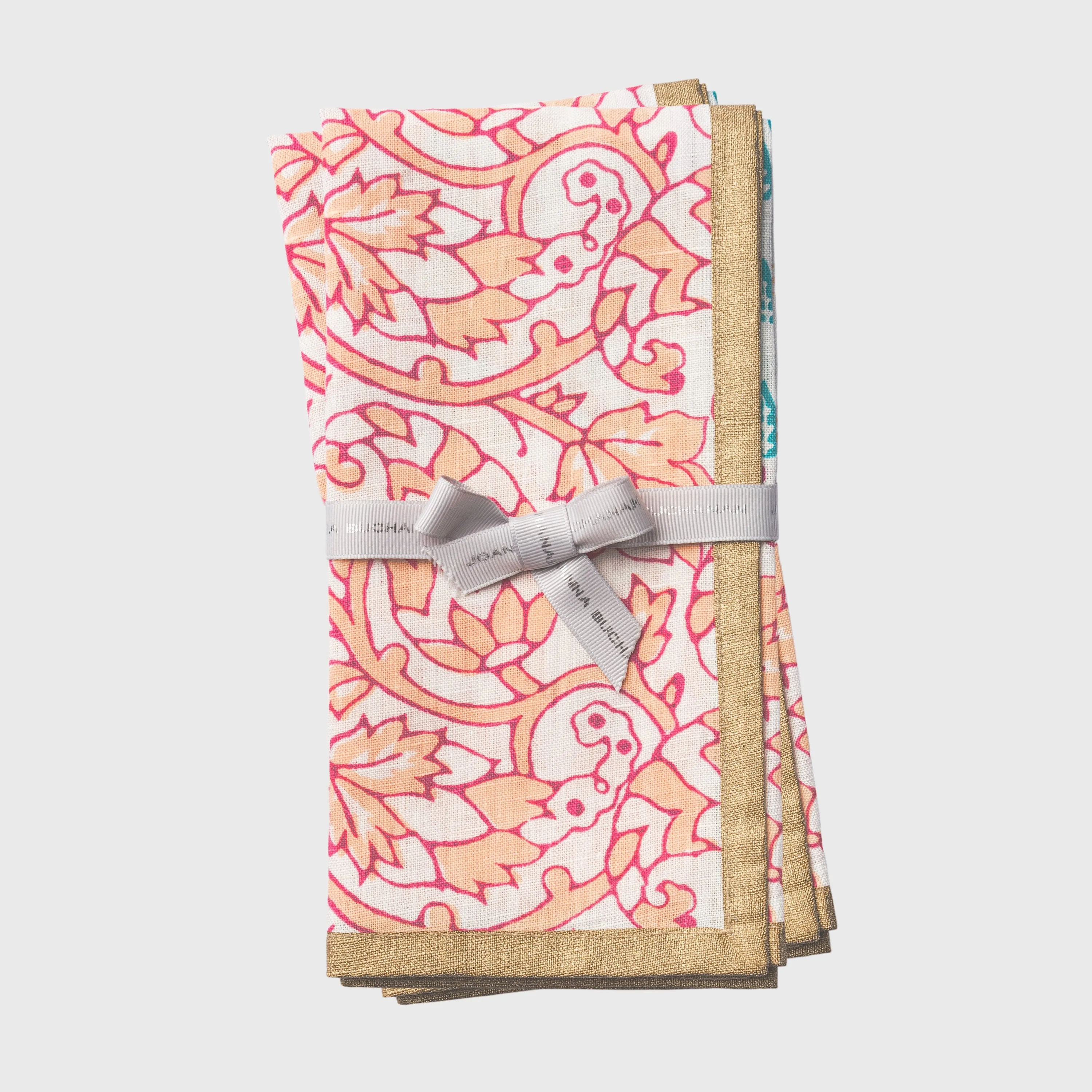 Joyful Block Print Napkin, Pink, Set Of Two