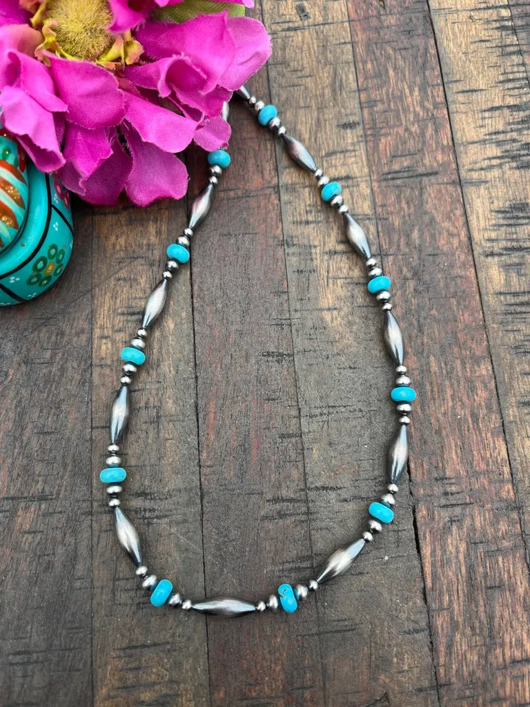 Kingman Turquoise and Melon Bead Necklace