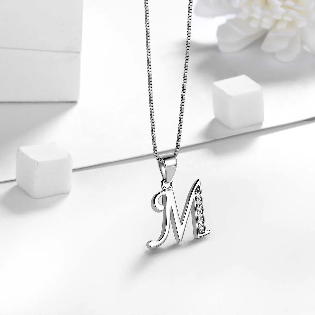 Letter M Initial Necklaces Pendant Women Men Name Jewelry Gift 925 Silver