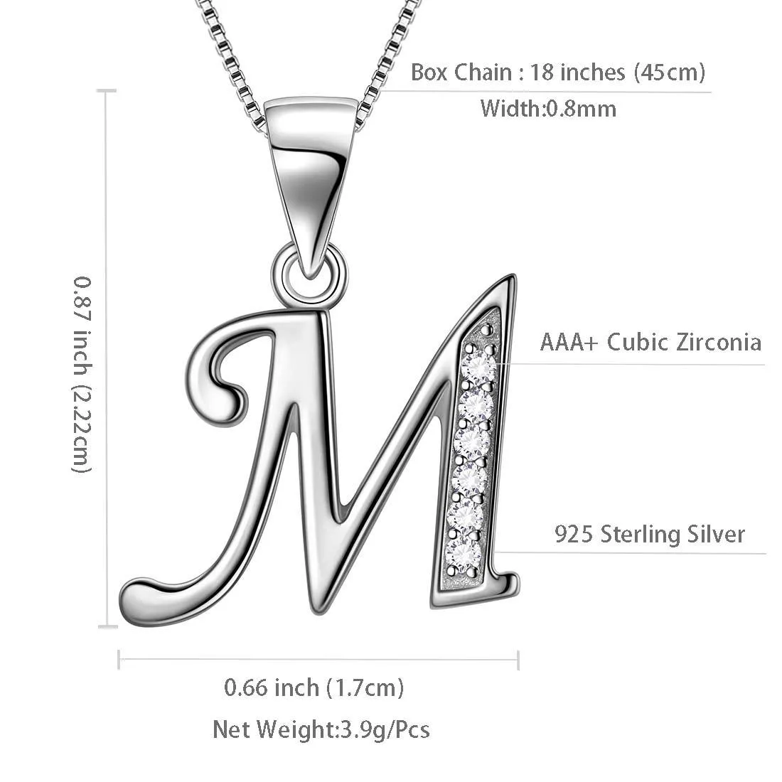 Letter M Initial Necklaces Pendant Women Men Name Jewelry Gift 925 Silver