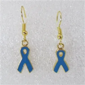 Light Blue Ribbon Awareness Charm Gold Earrings