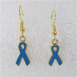 Light Blue Ribbon Awareness Charm Gold Earrings