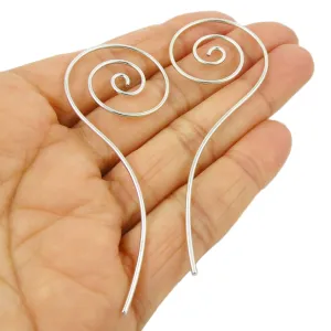 Long Handmade 925 Silver Pull Through Spiral Earrings