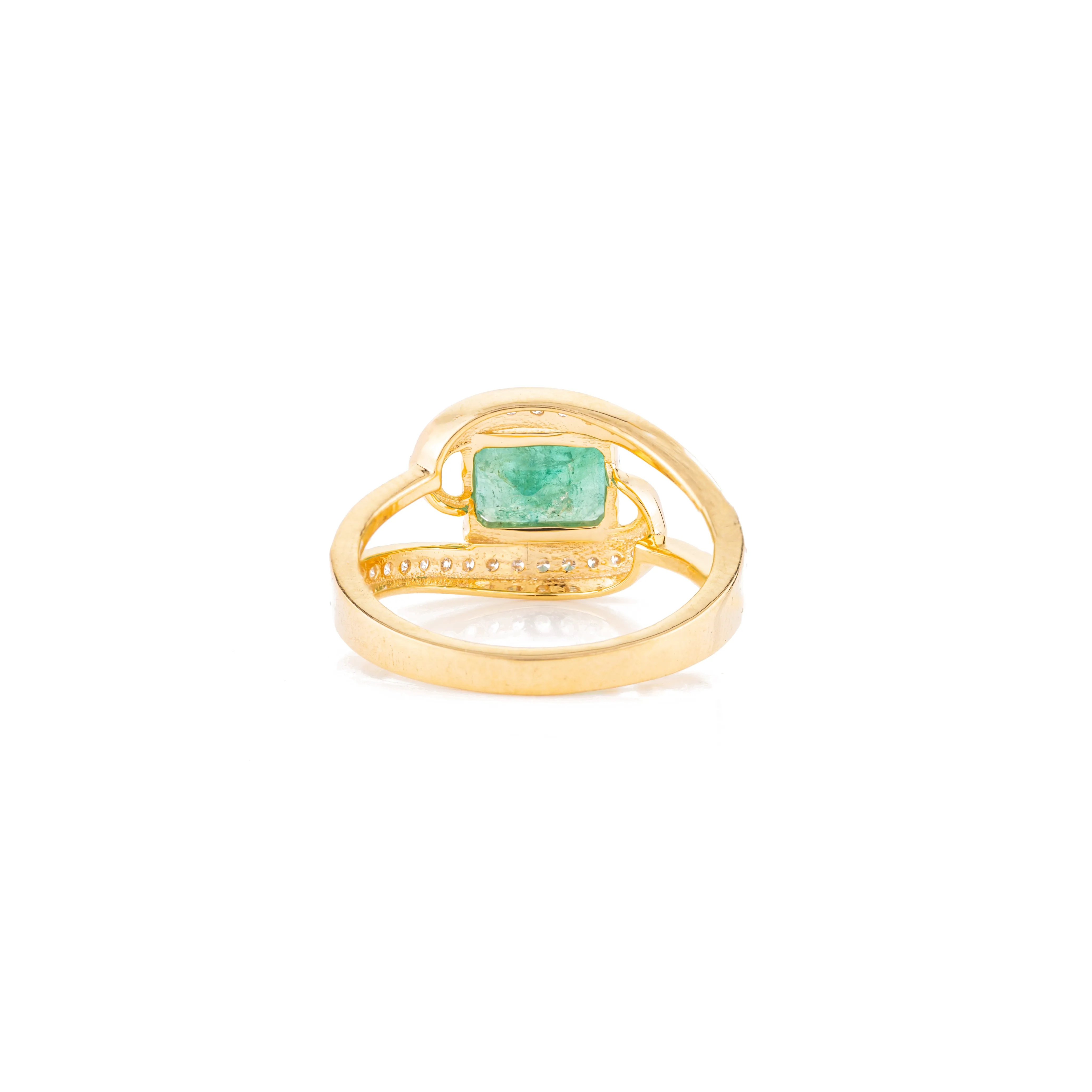 Magnificent Emerald & Diamond Bypass Ring in 18k Solid Yellow Gold