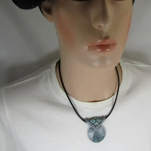 Man's Southwestern Motif Necklace with Big Bold Gray  Pendant