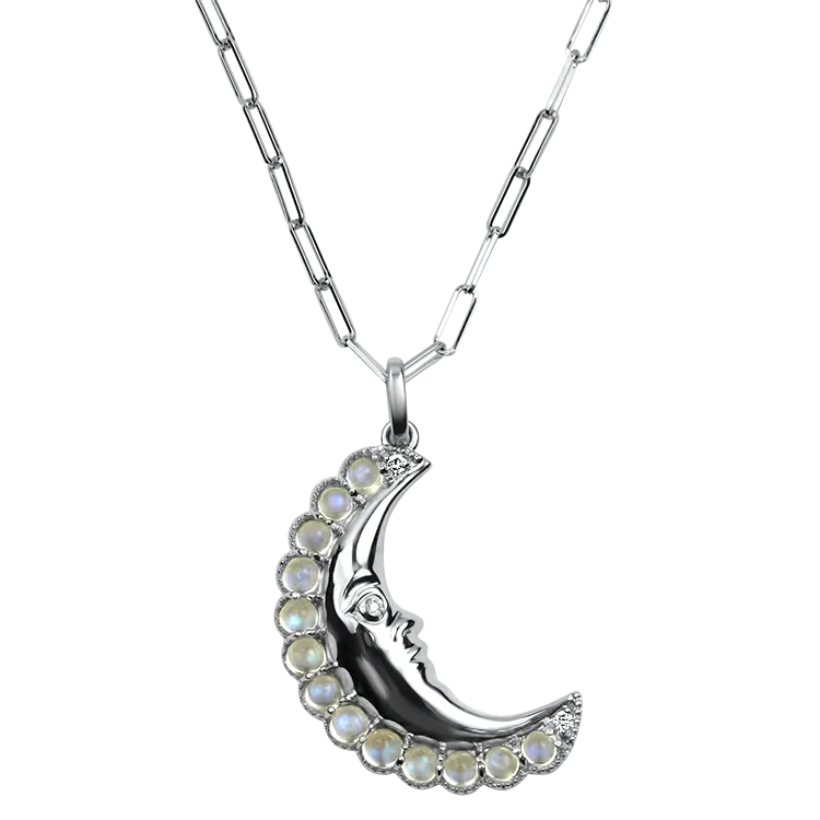 Mark Henry 18k White Gold Moonstone Moon Necklace